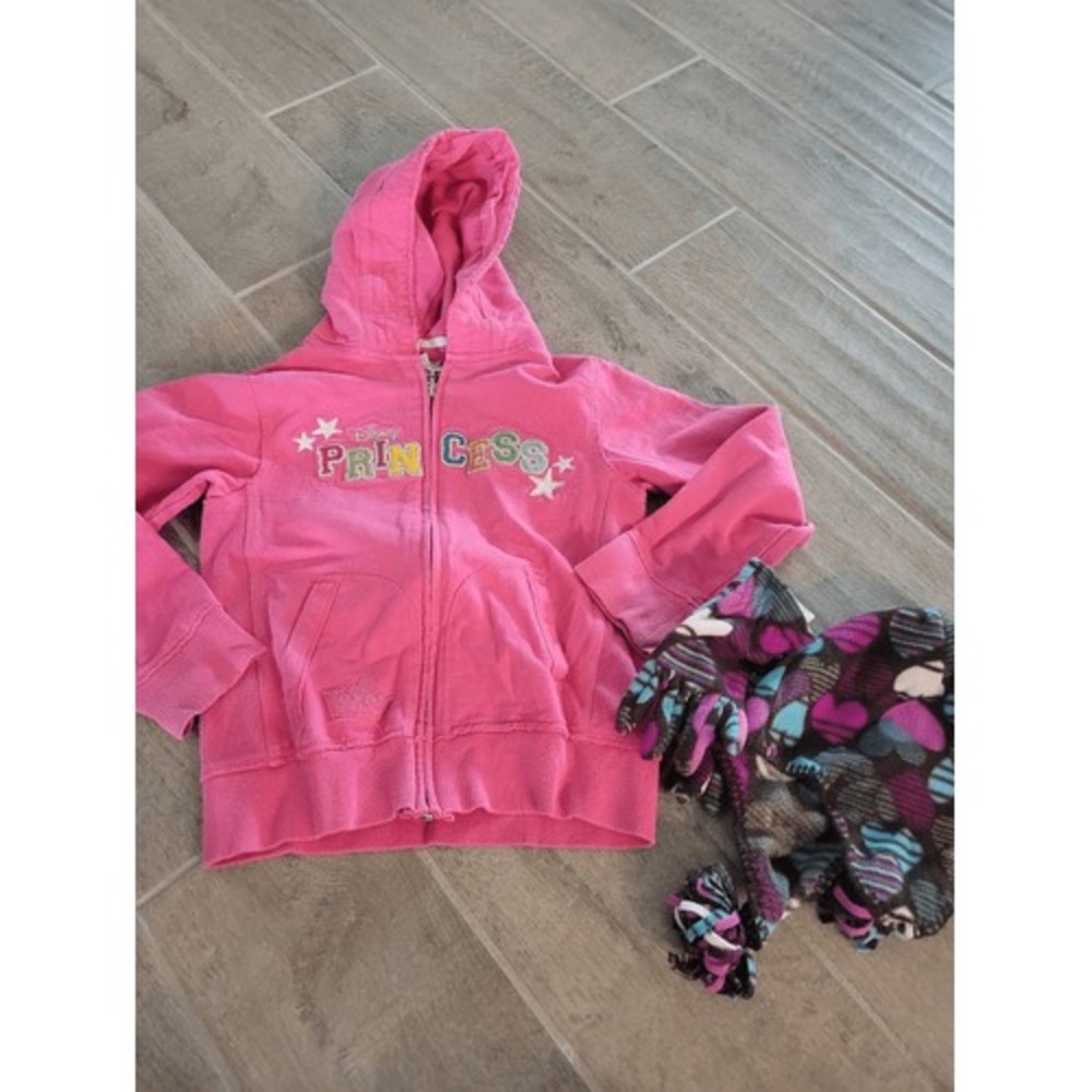 Girls Disney Princess Zippered Hoodie with Hat and Gloves
